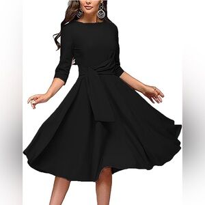 FENJAR Womens Casual Dress |, Ruched, 3/4 Short Ruffle Sleeve, Swing A-line